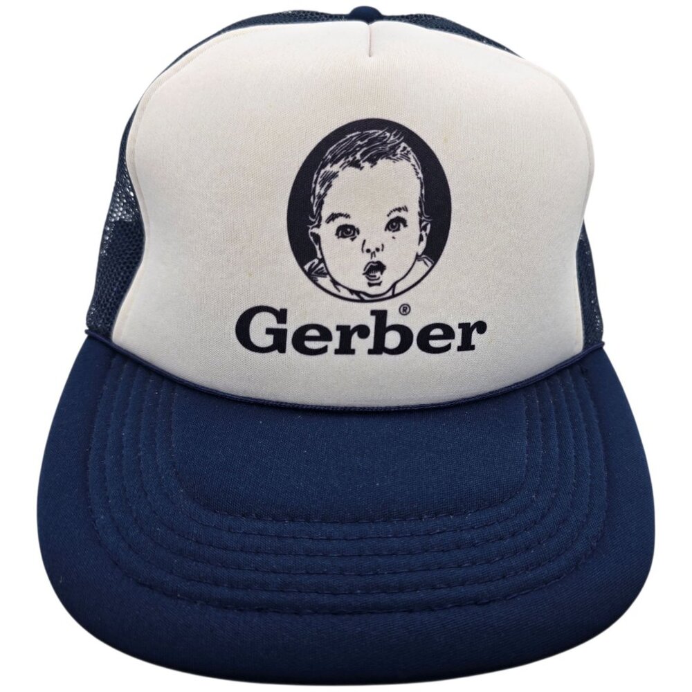 Vintage Gerber Trucker Hat Navy & White Mesh Snapback Cap Logo‎ Design